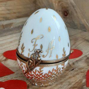 oeuf porcelaine- boite à bijoux décor or personnalisé